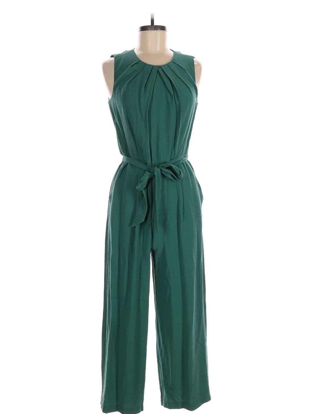 Calvin Klein Green Sleeveless Wide-Leg Calf-leg Jumpsuit with Self Tie